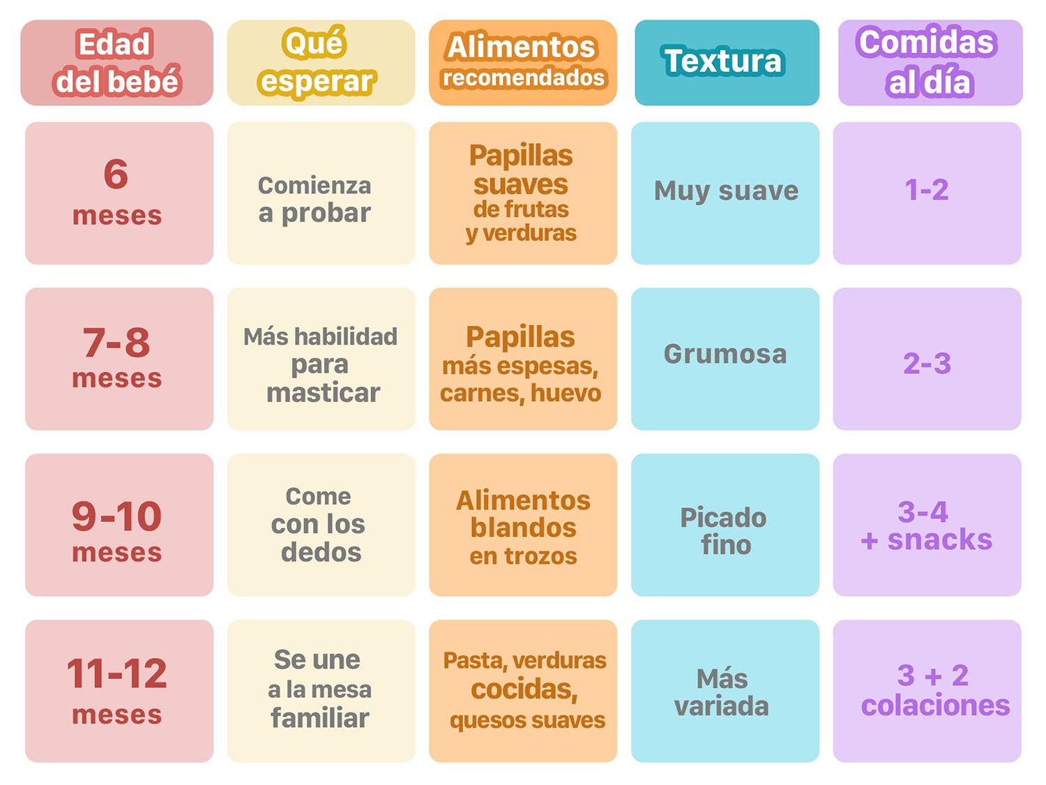 Alimentos segun la edad del Bebe